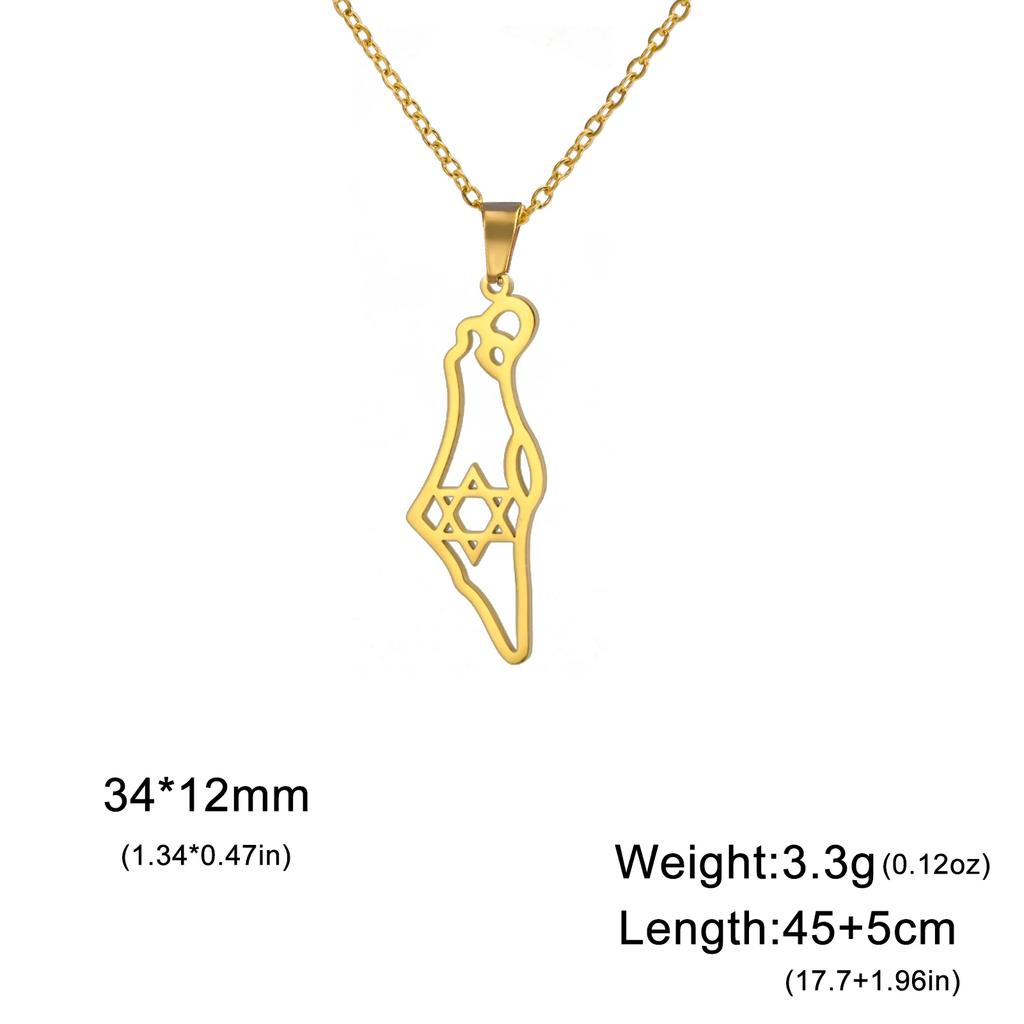 Lucktune Star of David Map Pendant Necklace Stainless Steel Hexagram Geography Outline Chain Necklace for Women Men Jewelry Gift