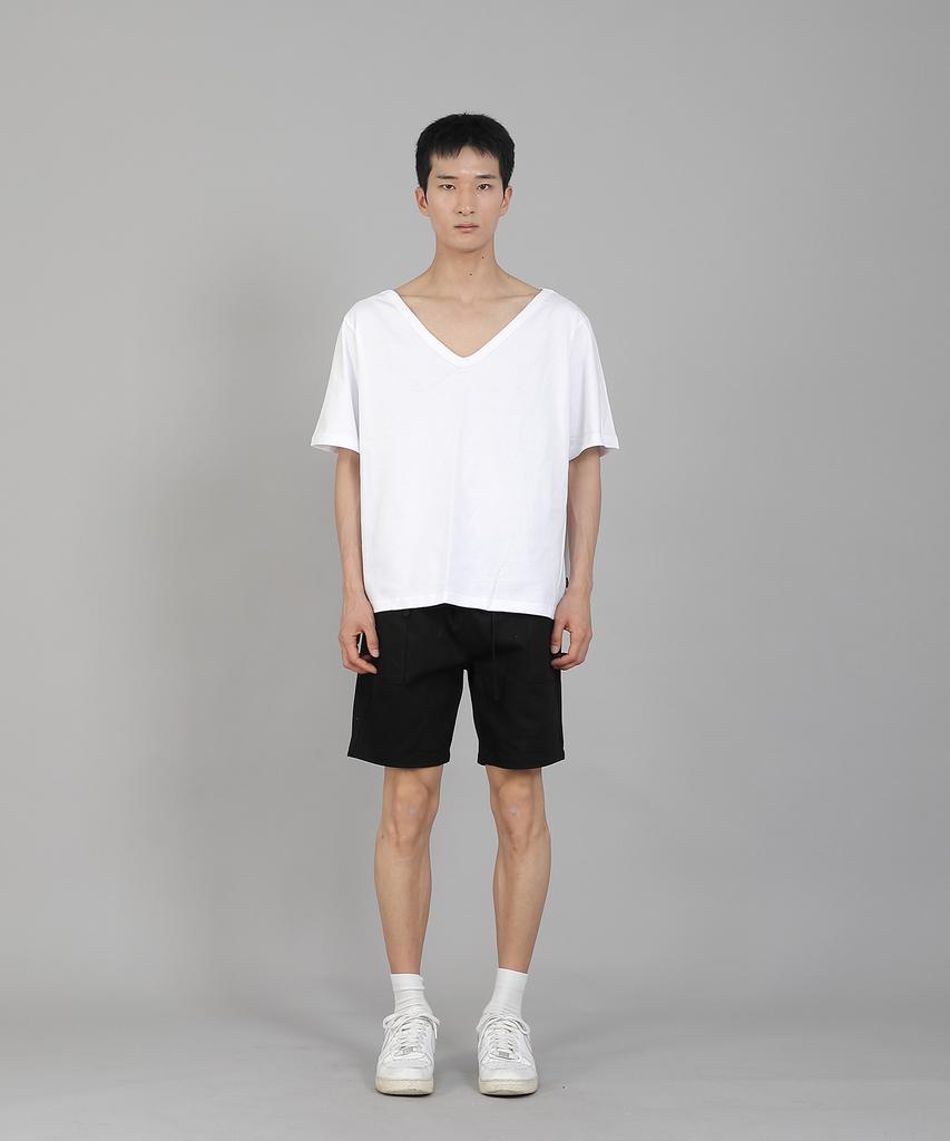 Seinteukeulu Plain Big V-Neck Short Sleeve T-Shirt Bigv-883 White
