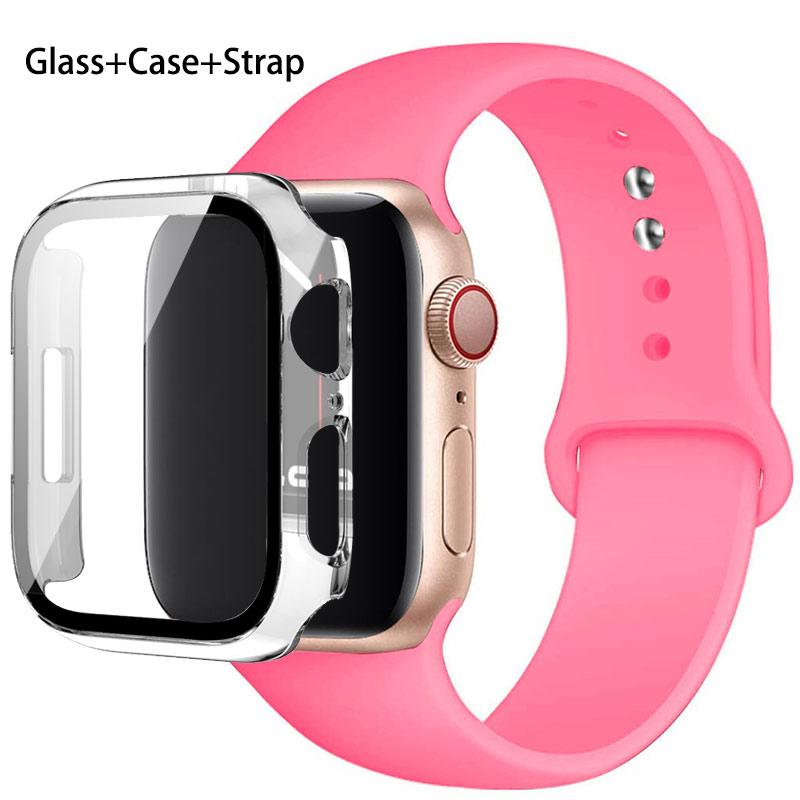 Glas + Gehäuse + Armband für Apple Watch Band 44/40/45/41/38/42/44 mm. Silikonarmband für iWatch Serie 3, 4, 5, 6, SE 78