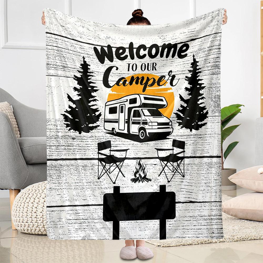 Happy Campers Adventure Blankets Are Suitable for Living Rooms,making Them an Ideal Choice for Outdoor Travel and Gifts.