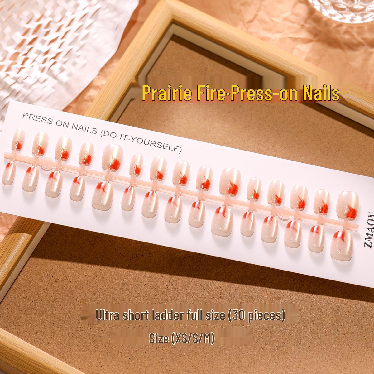 

Ногти-лесенки «Кошачий глаз» «Огонь прерий» с многоразовым клеем - XS/S/M Full Set S