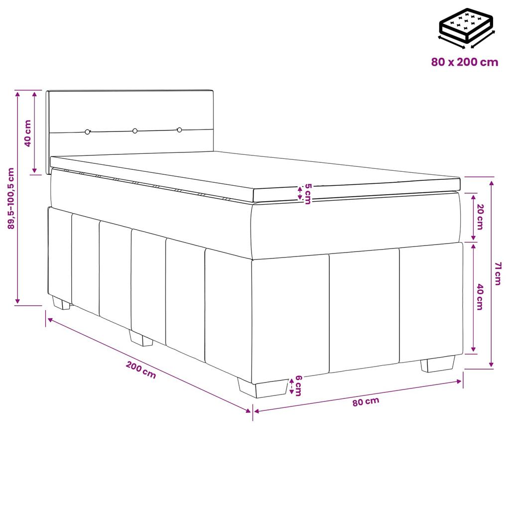 Boxspring bed with mattress Light Gray 80 x 200 cm Fabric