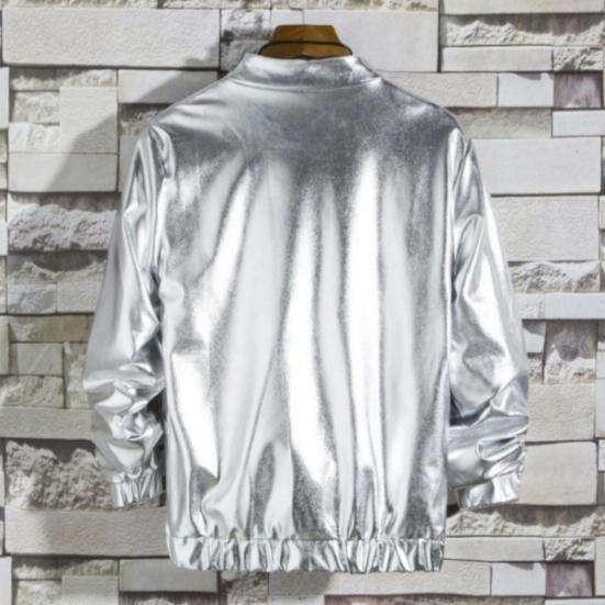 Men Jacket Zipper Closure Sparkling Long Sleeve Breathable Windproof Keep Warm Cotton Blend Autumn Shining Men Zip-up Jacket Streetwear for Daily Wear