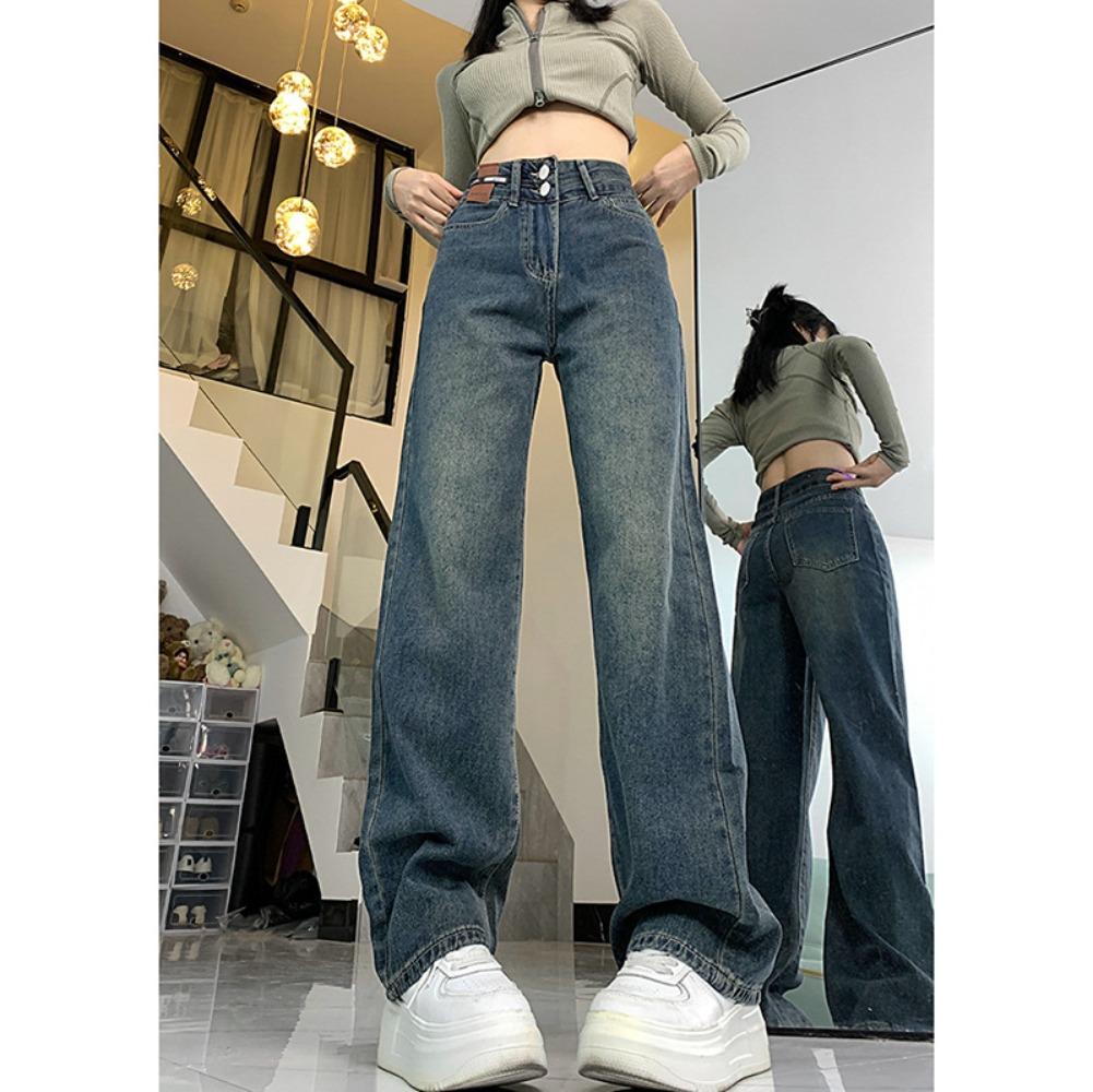 Straight jeans women's 2025 autumn and winter new high-waisted loose and thin small large-size drape wide-leg pants