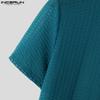 INCERUN Summer Men Stand Neck Short Sleeve Semi-Sheer Texture Skinny Casual T-shirts Tops