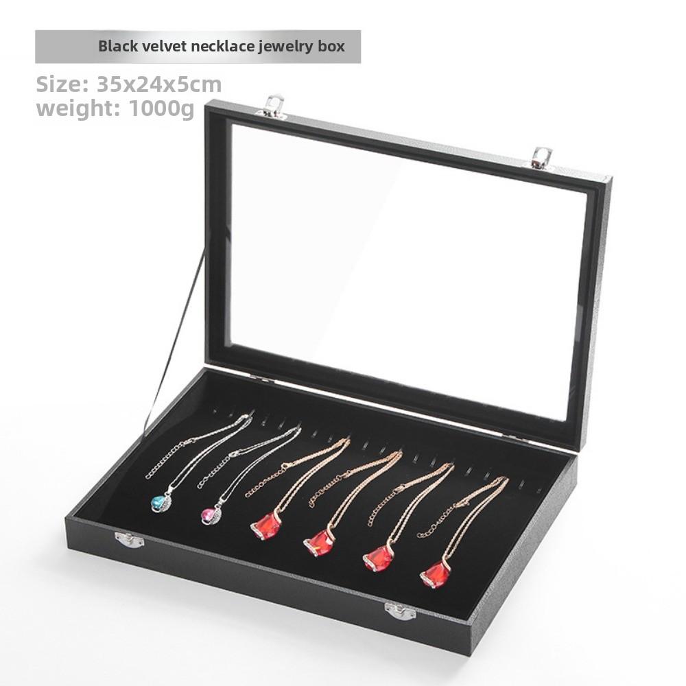 Black Jewelry Box Jewelry Necklace Ring Earrings Bracelet Antique Plaid Storage Display Box Dust-proof Glass with Lid