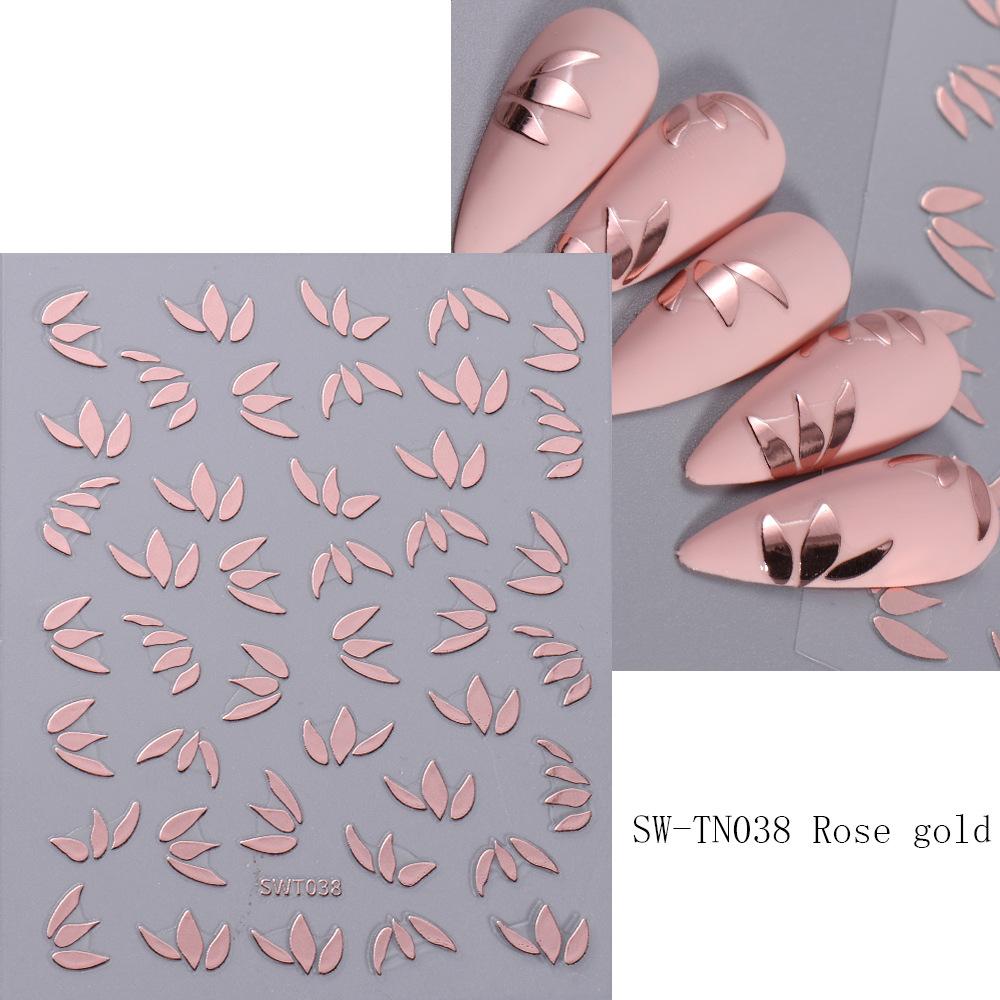 

Наклейка для ногтей с горячим тиснением золотом, трехцветная роспись листьев, выдолбленный цветок, черно-белая звезда, клейкая наклейка на заднюю часть ногтя A