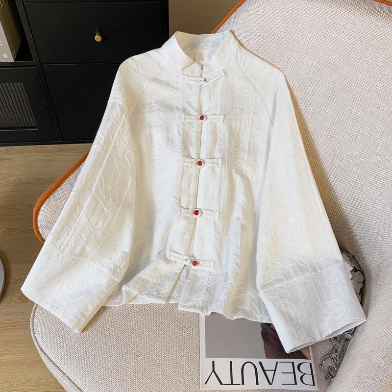 

Women s Retro Jacquard Stand Collar Jacket – New Chinese Style, Short & Loose for Spring 2026 2XL білий