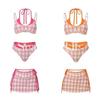 [Sea Sparkling] Tyrande Ins Vintage Niche Checkered Split Swimsuit Three-piece Resort Hot Spring