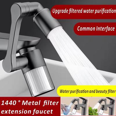 Verbesserter 1440° Drehbarer Wasserreinigungs-Hahnverlängerer Metall 2 Modi Hahn-Sprühkopf Waschbecken-Verlängerung mit Filter