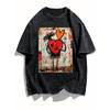 Vintage Washed Black Graffiti Heart Graphic Tshirt Y2k Aesthetic Streetwear Unisex Oversized Summer Cotton Urban Tee Clothing