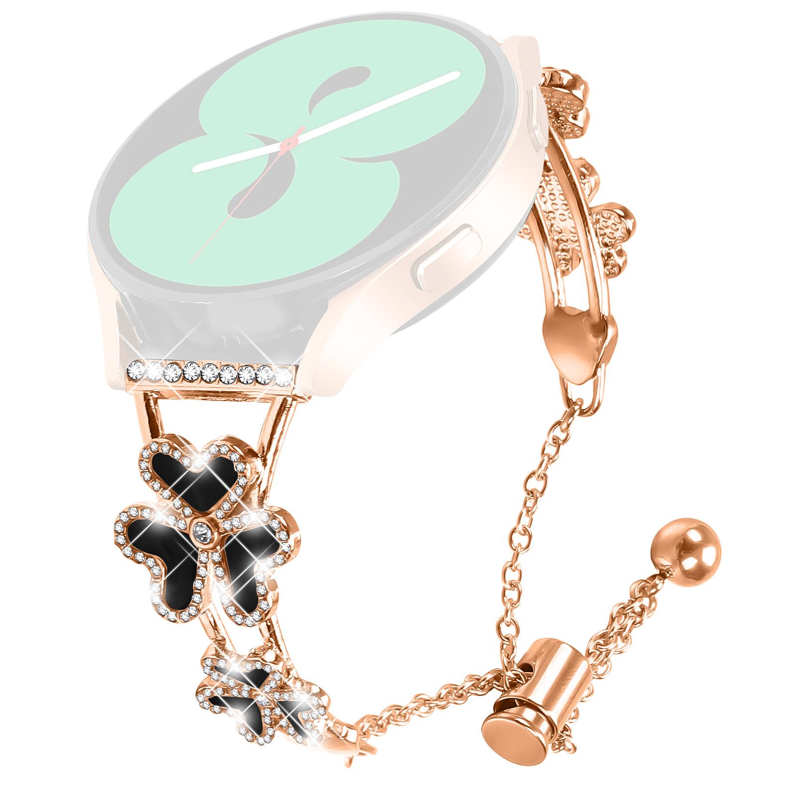 

For Mibro Air Watch Strap Replacement Metal Band Heart Clover Decor Rose Gold