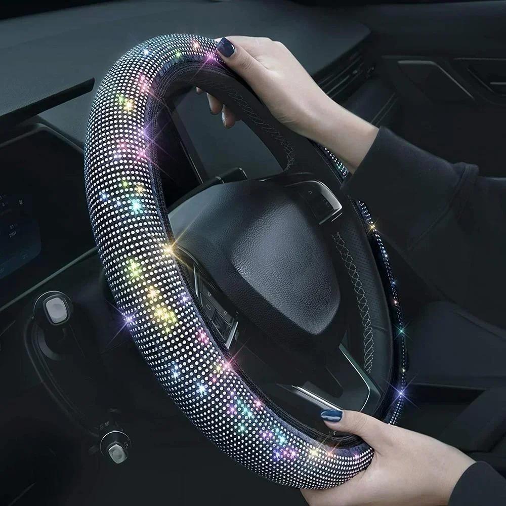 37/38cm Car Steering Wheel Cover Universal Bling Diamond Rhinestones Elasticity Interior Car Accessories for Four Seasons