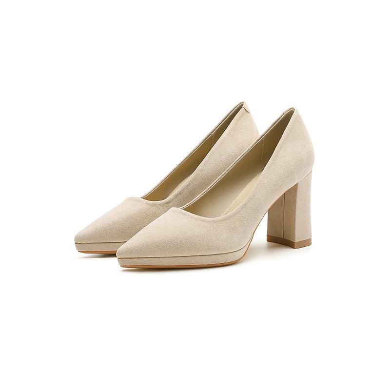 9-Waterproof table high heels women's autumn new pointed thick heel high heels women's one-pedal women's shoes