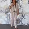 New Women's Casual V-Neck Loose Pocket Sleeveless Cotton Linen Set