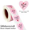 Pink Heart-Shaped Thank You Stickers | Suitable for Office Decor, Envelope Sealing, Party Decorations, Office Supplies