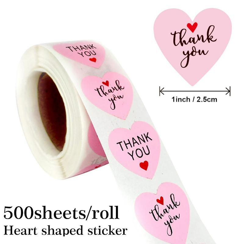 Pink Heart-Shaped Thank You Stickers | Suitable for Office Decor, Envelope Sealing, Party Decorations, Office Supplies