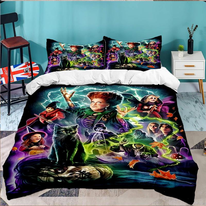 Hocus Halloween Night 3pcs Bedding Set,Including 1pc Duvet Cover And 2pcs Pillowcases Perfect Gift for Christmas,Ideal for Bedroom, Dormitory