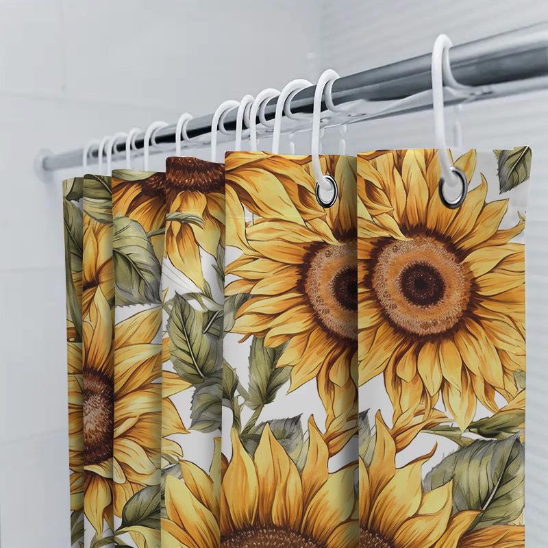 Sunflower Printed Waterproof Shower Curtain For Bathroom Decorations 3D Floral Waterfall Design Flower Pattern Bath Rug Covering