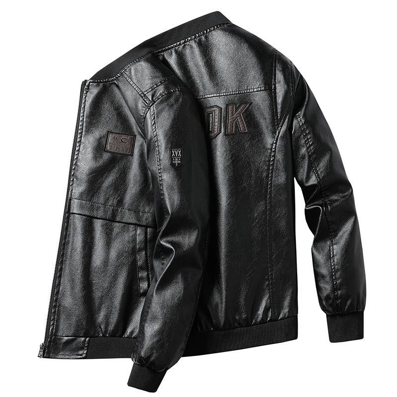 Large size men's leather jacket autumn new slim fit handsome popular men's clothing casual men's leather jacket