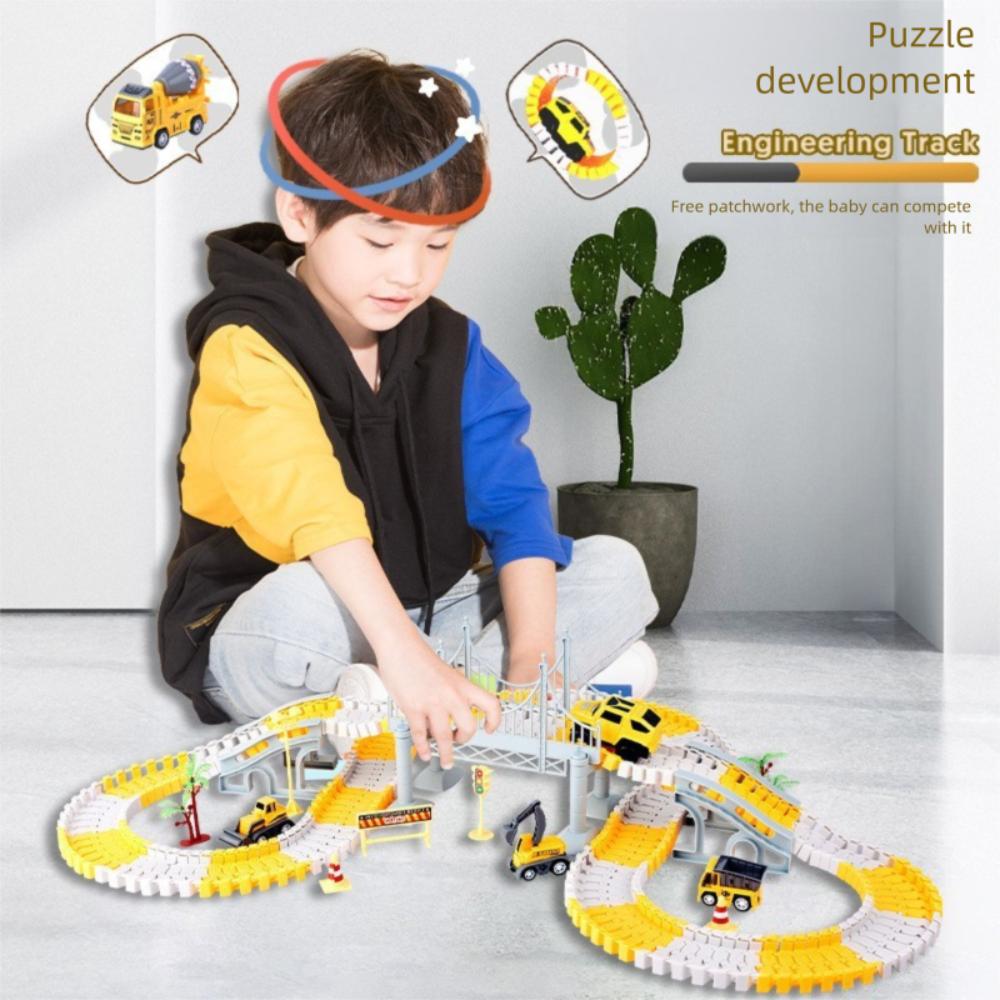 Yellow White Railway Toys 146/231 Pieces Rail Car Toy Set New DIY Racing Track Set Kids