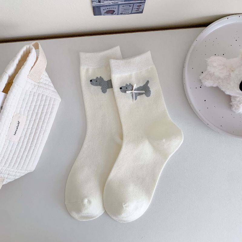 Spring and Summer Lightweight West Highland Terrier Socks, Cute Children's Mid-calf Socks, with Bows, Sweat-absorbing and Breathable Cotton Socks