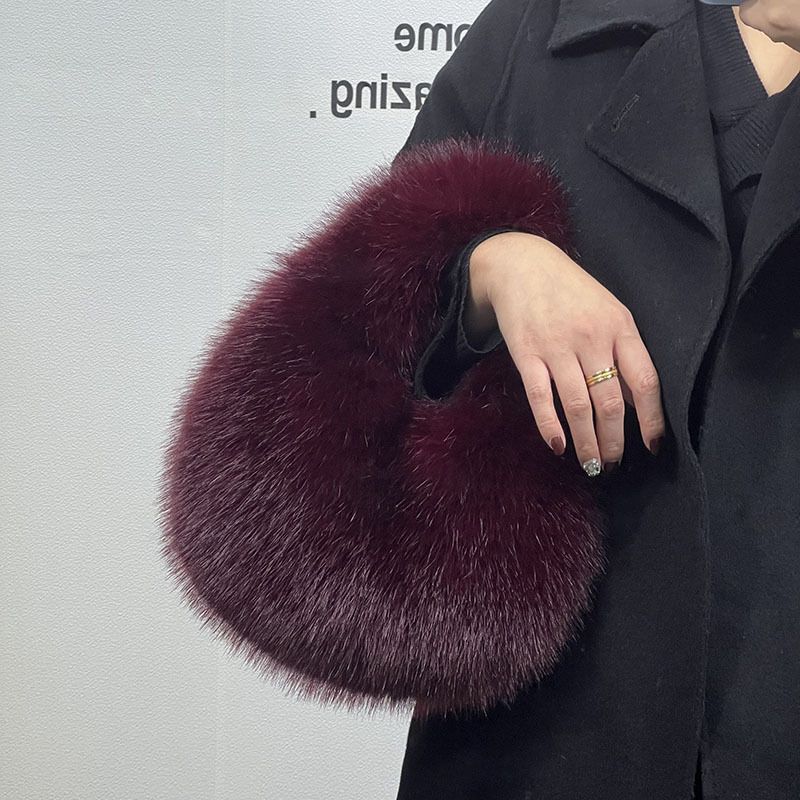 Winter Casual Flauschige Umhängetaschen für Damen Unifarbene Weiche Plüsch Damen Clutch Handtaschen Leichte Damen Hobo-Tasche sac