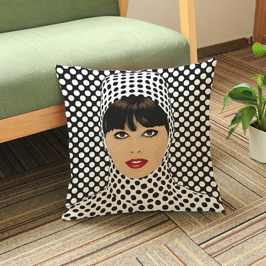 Modern Pop Art Girl Lips Printing Sofa Decoration Cushion Cover Cotton Linen Car Chair Throw Pillows Case Almofadas 45X45Cm