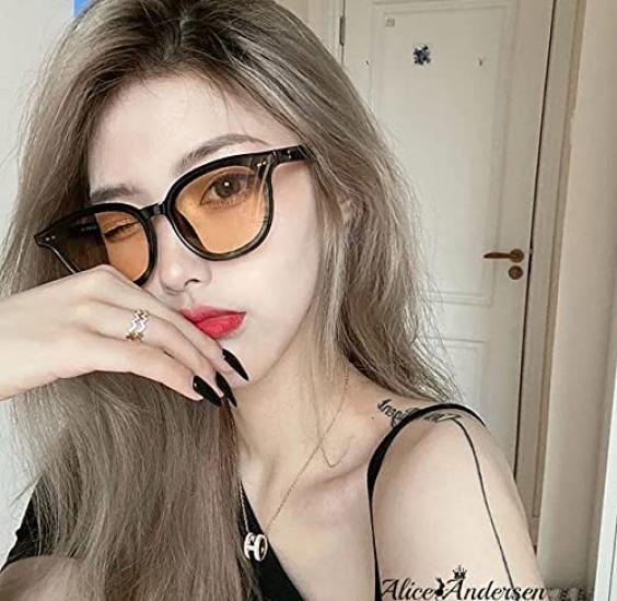 [ALICE ANDERSEN] Frame Color Lens Johnny Depp Sunglasses Clear Lens Eyeglasses Trend Fashion Glasses Men's Women's (Light BlueBlack)