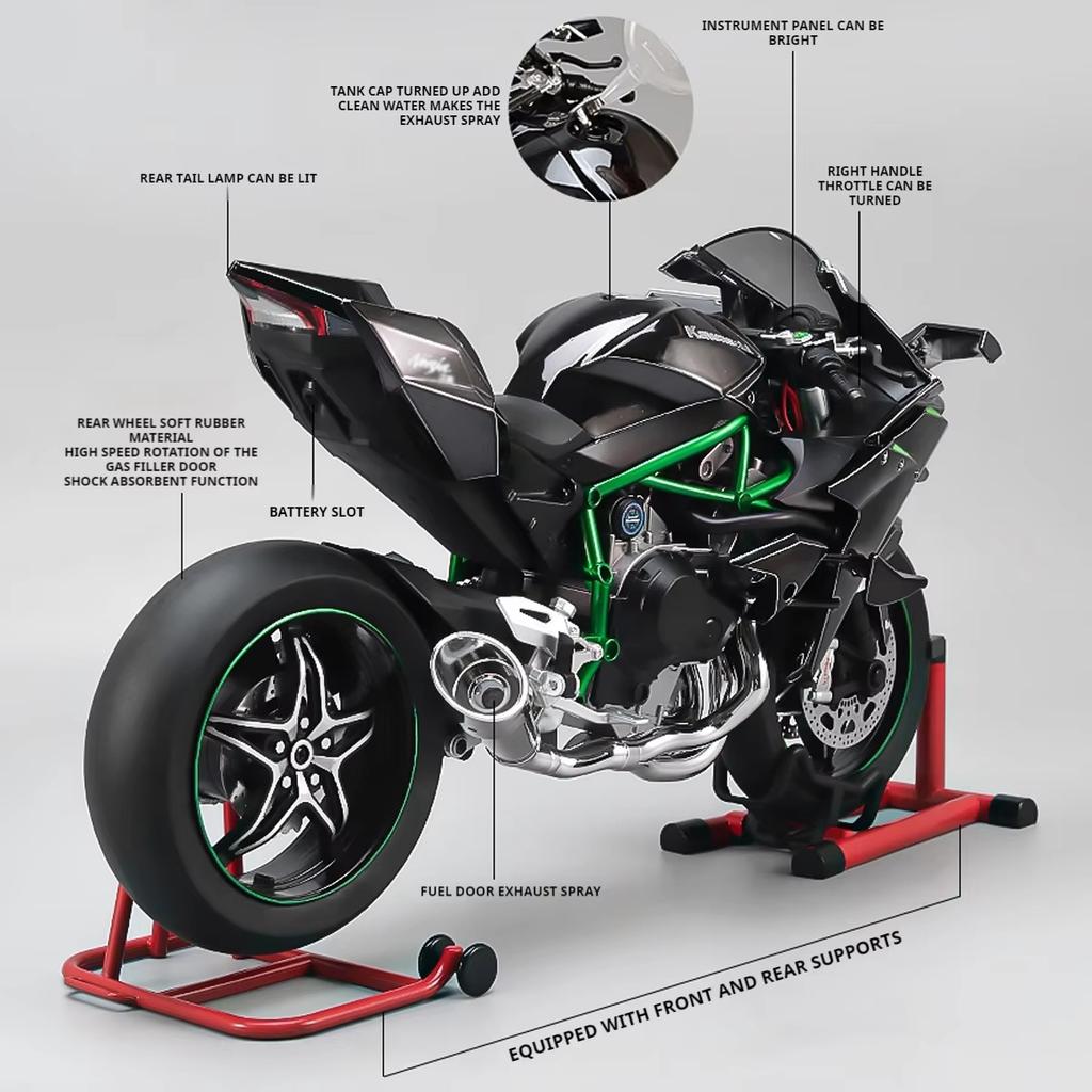 2026 XLG Super-Sized New 1:6 Kawasaki Ninja H2R Superbike - Alloy Model with Ignition Start & Realistic Smoke Effect Collectible Gift Model