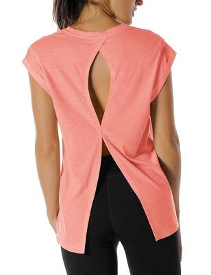 Yoga Loose Open Short Plus Size Pale [icyzone] Women's T-Shirt, Sportswear, Fit, Back, Sleeve, Breathable, Casual, Fitness, Athletic, (L, Blush)