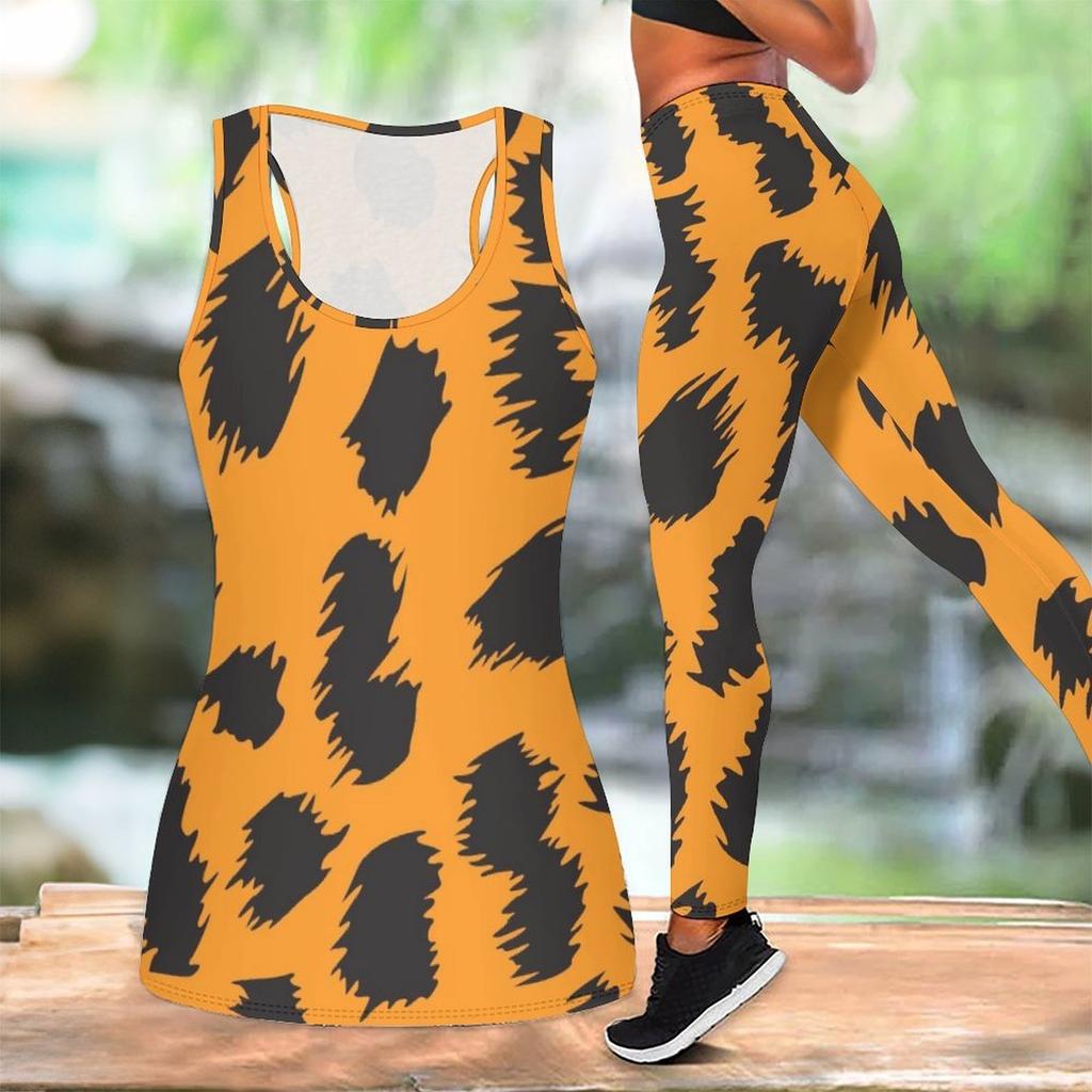Leopard Print Yoga Outfit for Women Fashion Workout Leggings Fitness Sports Casual Yoga Set Sports Suit