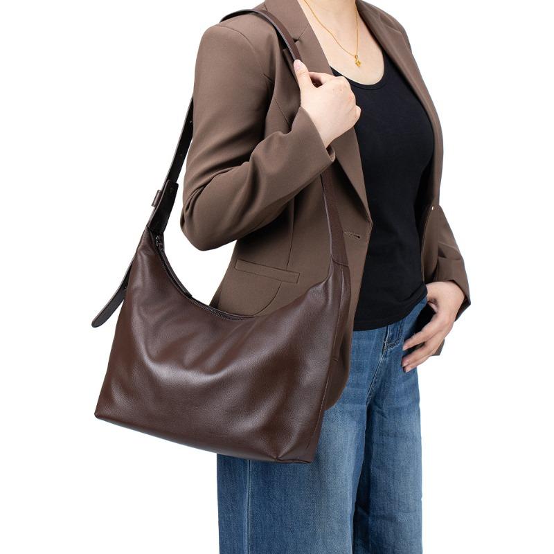 New first-layer cowhide hobo bag, genuine leather underarm tote bag, women's large-capacity messenger dumpling bag, single shoulder messenger bag.
