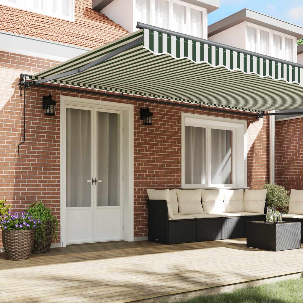 Retractable Awning Frame Green and White 500 X 300 Cm