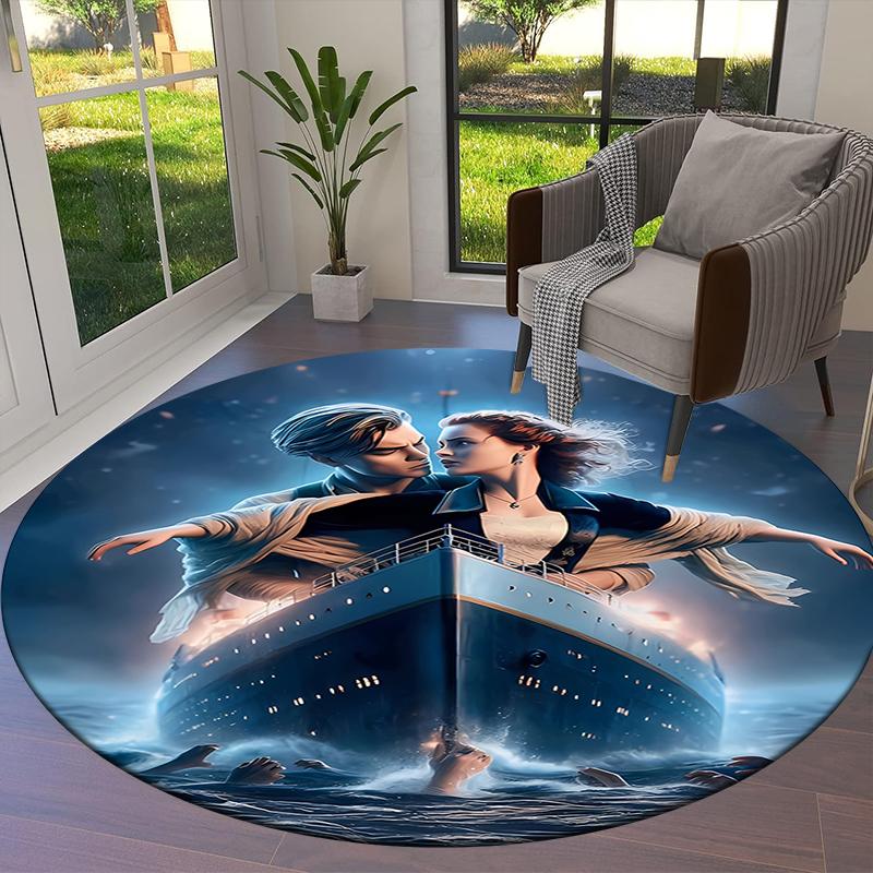 Titanic Runder Teppich, Teppich für Wohnzimmer Schlafzimmer Sofa Spielzimmer Dekor, Rutschfeste Bodenmatte
