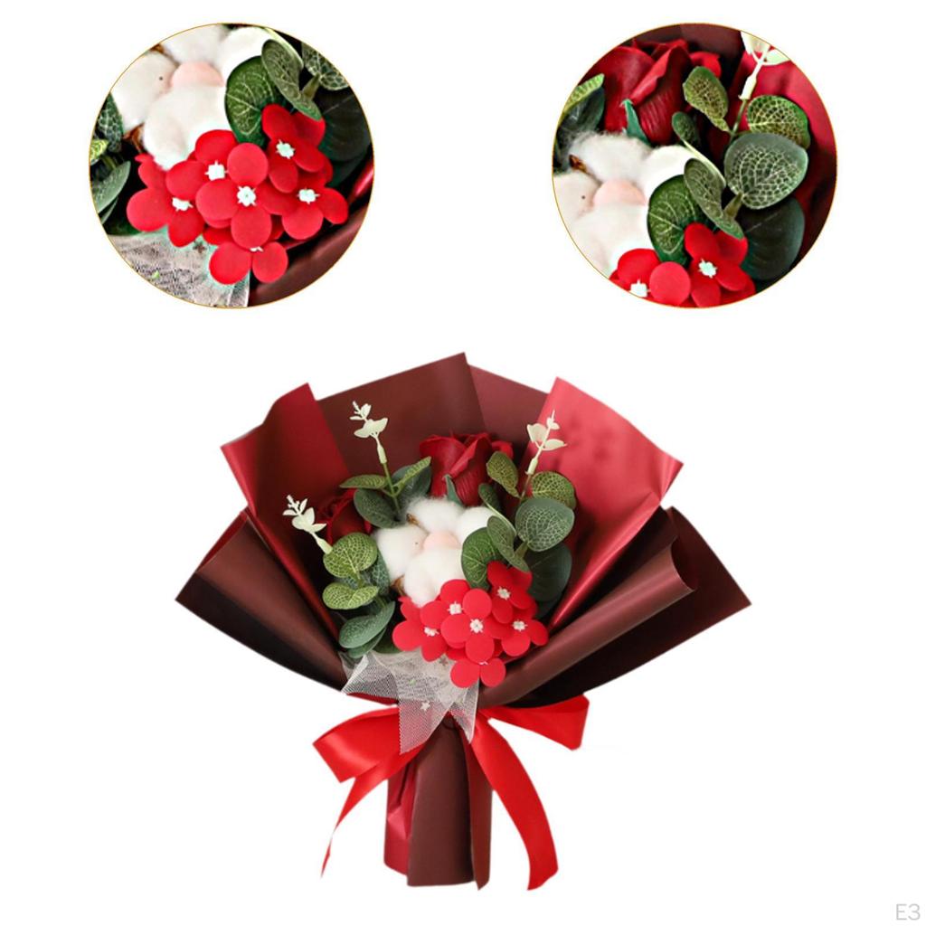 Ramo de rosas de jabón con flores artificiales, regalo de cumpleaños con caja, artesanía floral de baño para fiesta