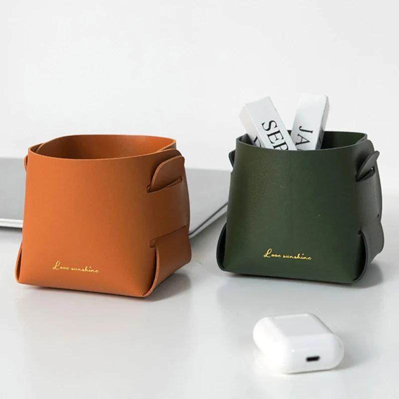 Creative PU Leather Storage Box Nordic Desktop Decorate Jewelry Keys Display Tray Makeup Organizer Container Books Plants Holder