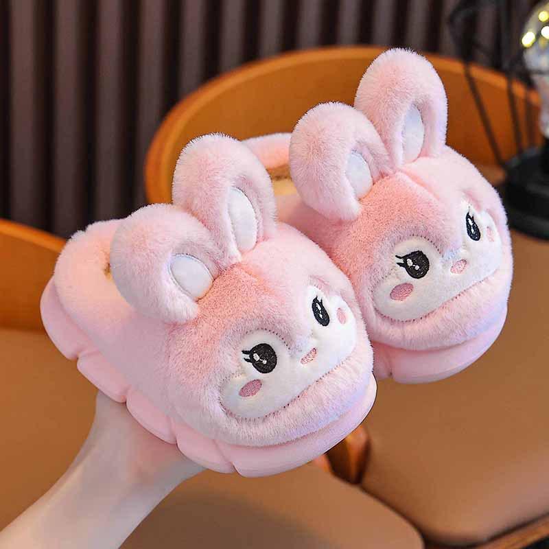Children s cotton slippers for girls, winter indoor home slippers for boys, small and medium-sized children, non-slip cute rabbit baby cotton 24-25Inner Length15.5cm розовый