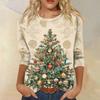Women's Fashion Casual Round Neck 3/4 Sleeve Loose  Printed T-Shirt Ladies Top
