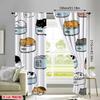 Set Of 2 Jit Cute Cat Print Curtains Polyester Living Room Window Decor Home Curtain Light Blocking With Rod Pocket Ideal For