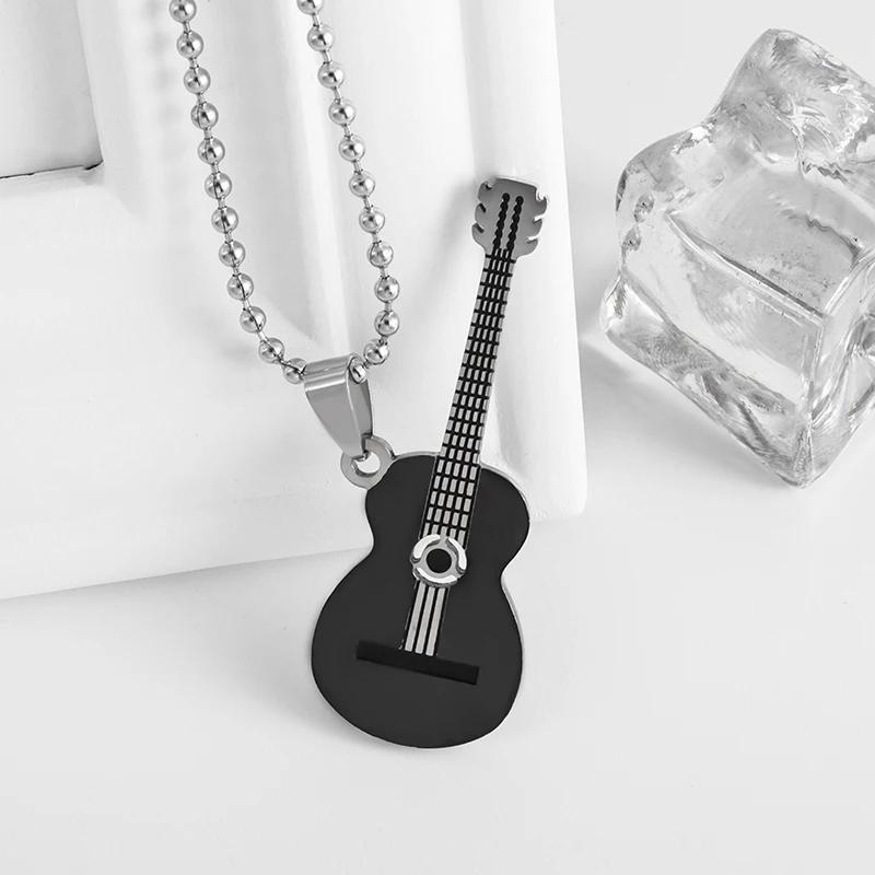 Collana Chitarra Squisita da Uomo Acciaio Inossidabile Rock Chitarra Elettrica Basso Ciondolo Collana Hip Hop Musica Personalità Regalo