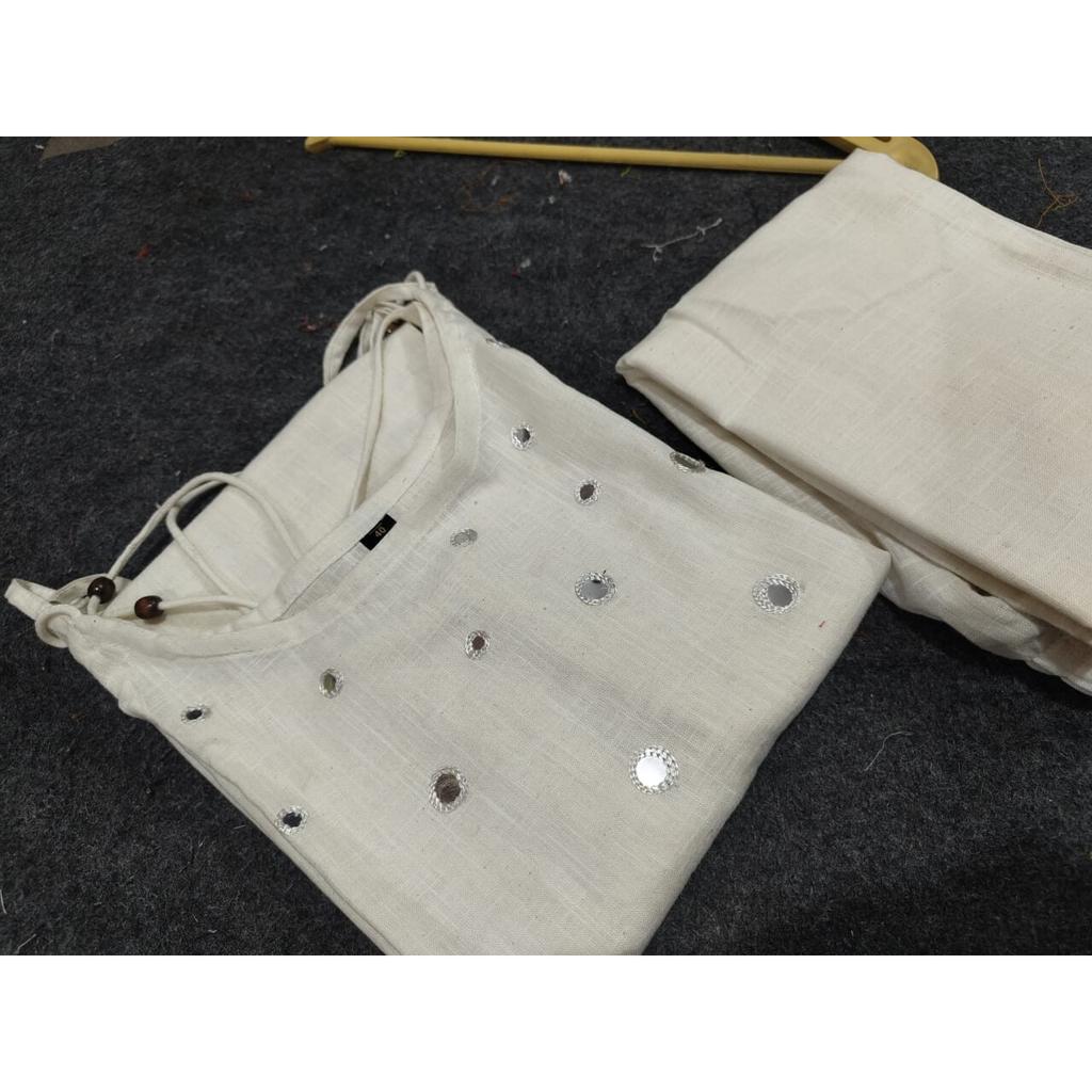 Indian Designer Cotton Slub Kurta Pant Set Women Party Wear Top Tunic Kurti SC-2164