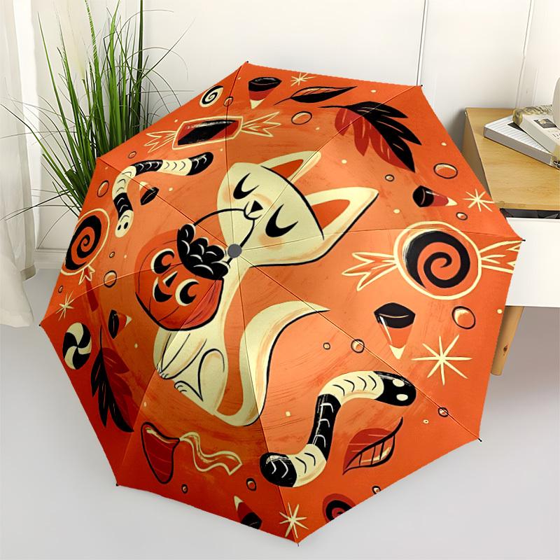 1pc Halloween Cat Fashionable Automatic Opening/Closing Folding Umbrella with 8 Bones, Windproof Portable, Daily Use044
