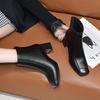 Square head fashion boots women's 2025 iron bag head rear zipper thick heel women's boots French simple temperament leather boots Chelsea boots