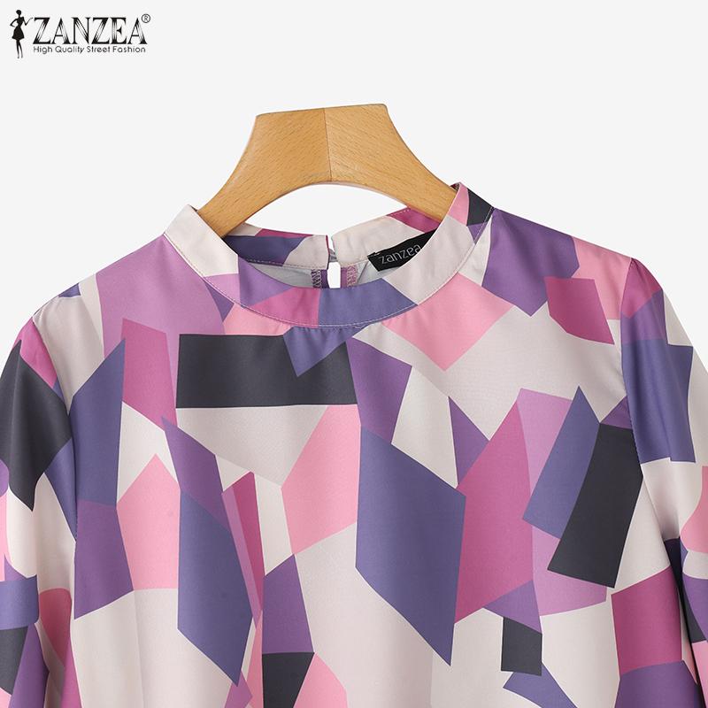 ZANZEA Women Casual Round Neck Loose Half Sleeve Print Blouse