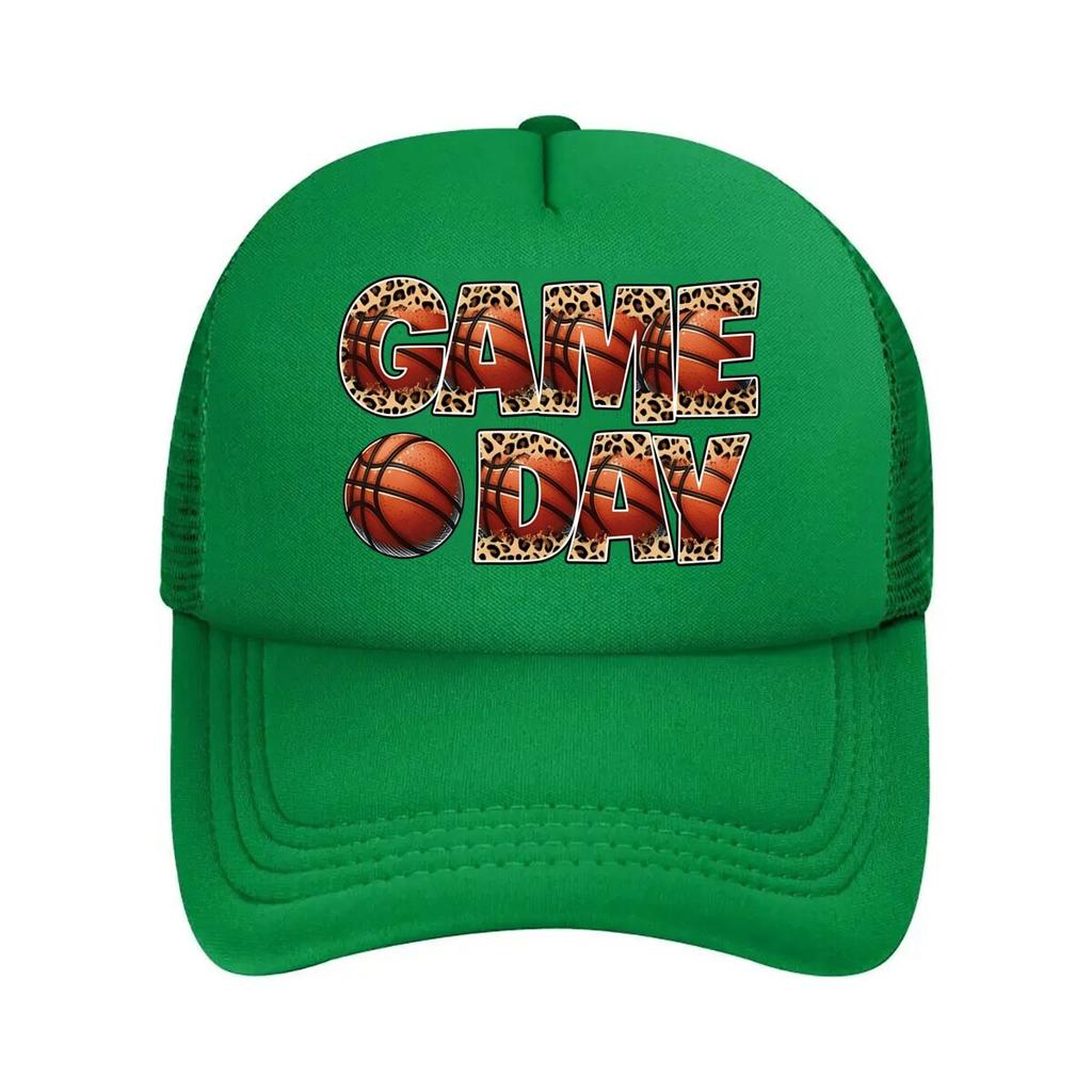 GAME DAY Basketball Print Adjustable Vintage Solid Color Curved Brim Clear Pattern Print Baseball C Mesh Baseball Cap