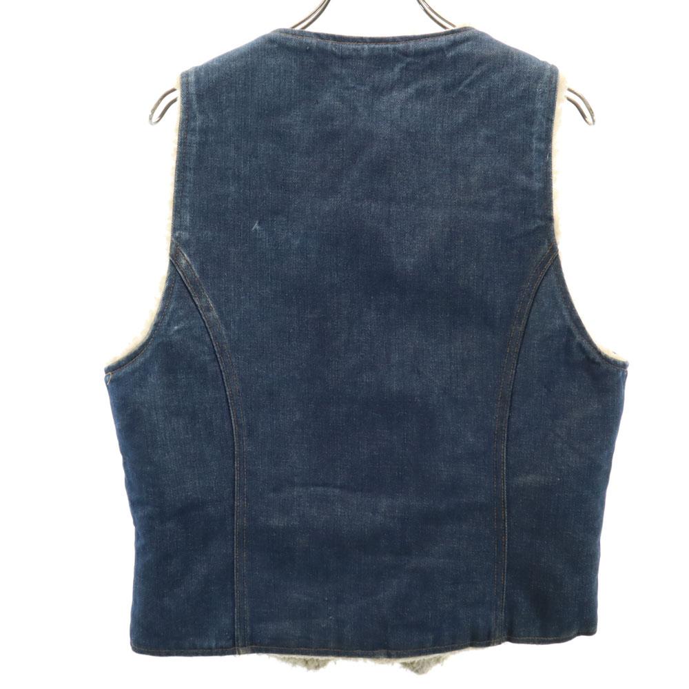 VINTAGE 70s No sleeve Denim Boa Best M Ranch Wear, Western Indigo Blue Men's Used