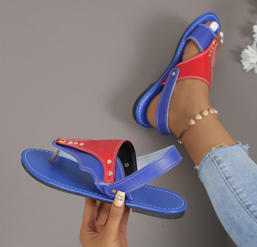 

Fashion Clip Toe Women s Sandals Retro Round Head Peep Toe Flat Shoes Casual Daily Versatile Ladies Beach Sandalias 36 синий