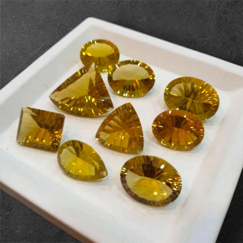 Concave Cut Natural Lemon Quartz Loose Gemstone Lot, Jewelry Making Stones.