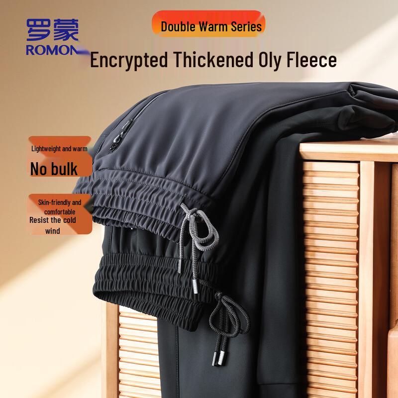 ROMON Men's Winter Fleece-Lined Straight-Leg Casual Trousers